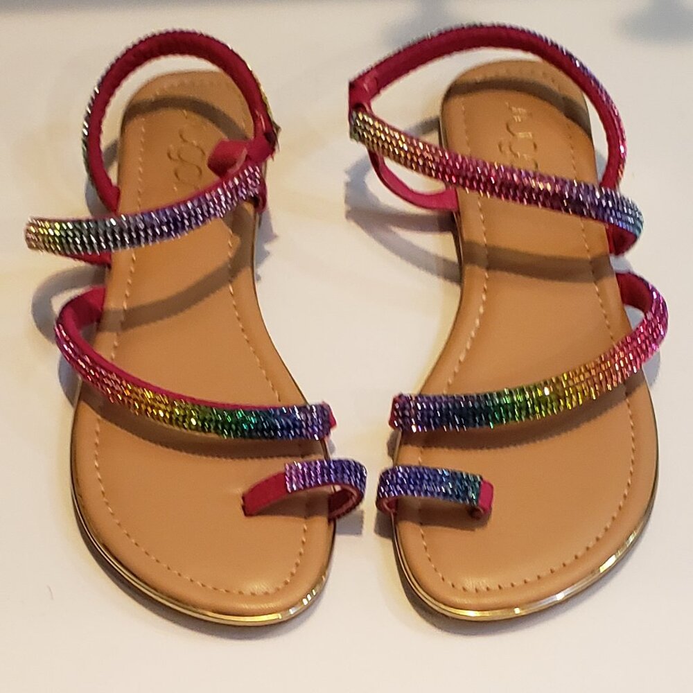 Sugar Daniella Toe Thong Sandals  Rainbow Color Sequin